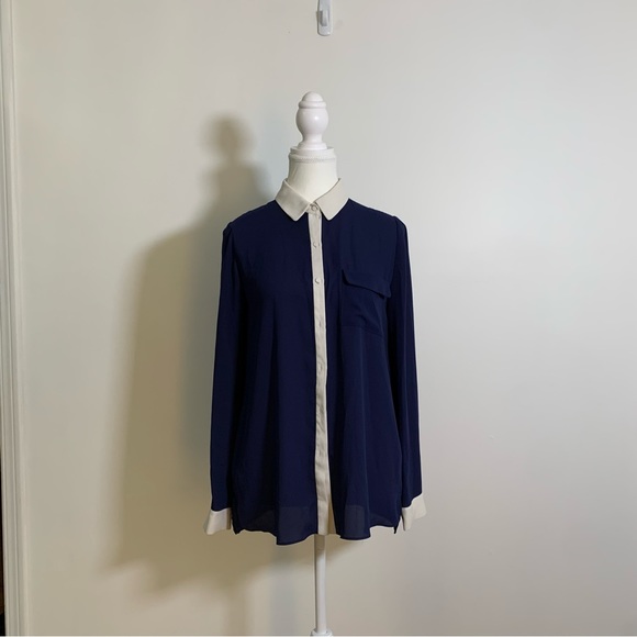 Navy blue Chiffon Summer Blouse from Korea - Picture 1 of 9